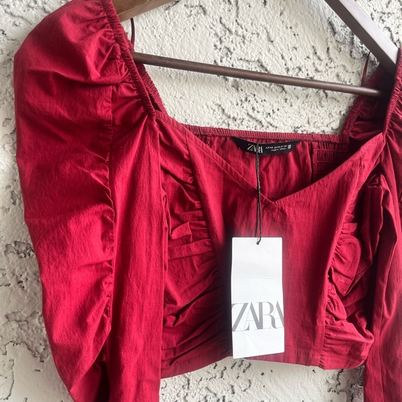 ZARA Cropped Blouse with Puff Sleeves Women’s XS NWT - Picture 10 of 10